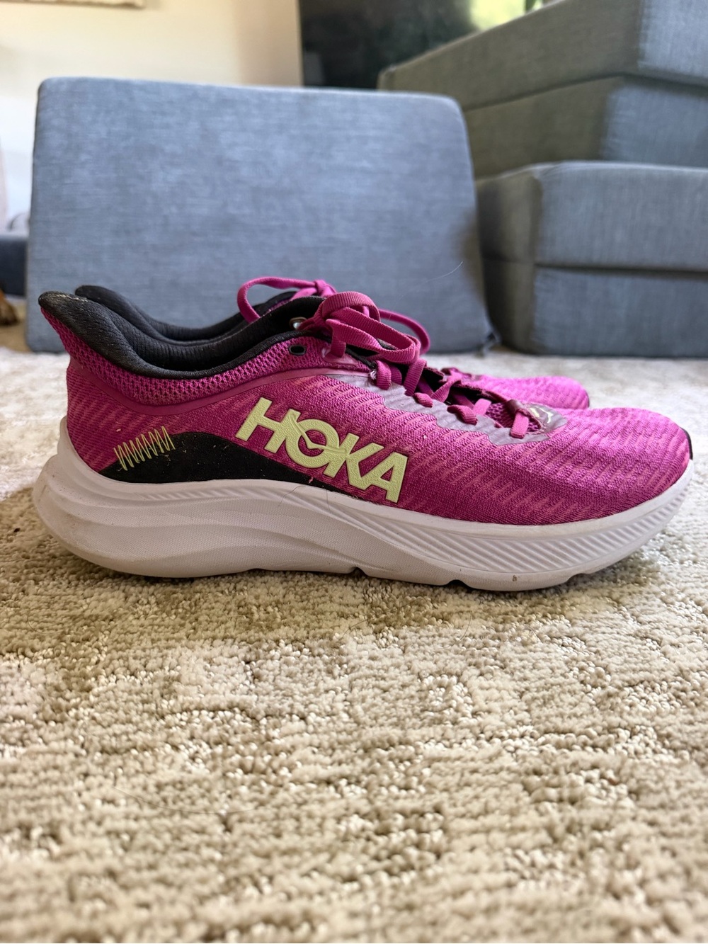 Hoka Hot Pink Lace-Up Running Sneakers with White Sole